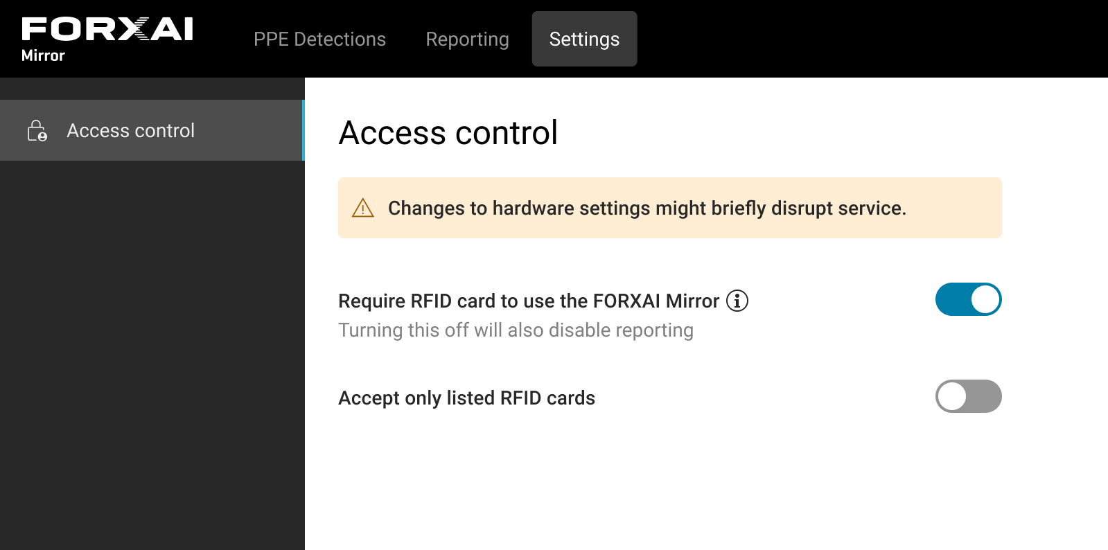 Access control settings
