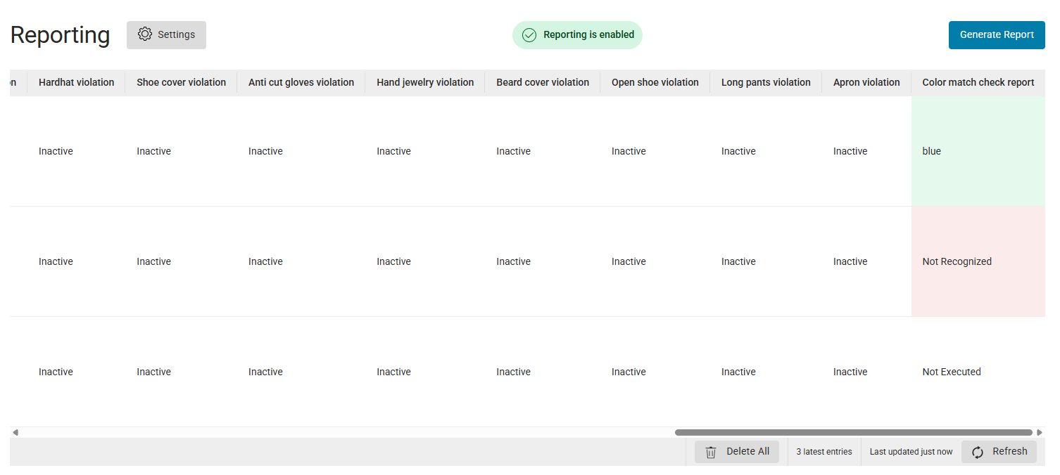 Color Match results in reporting