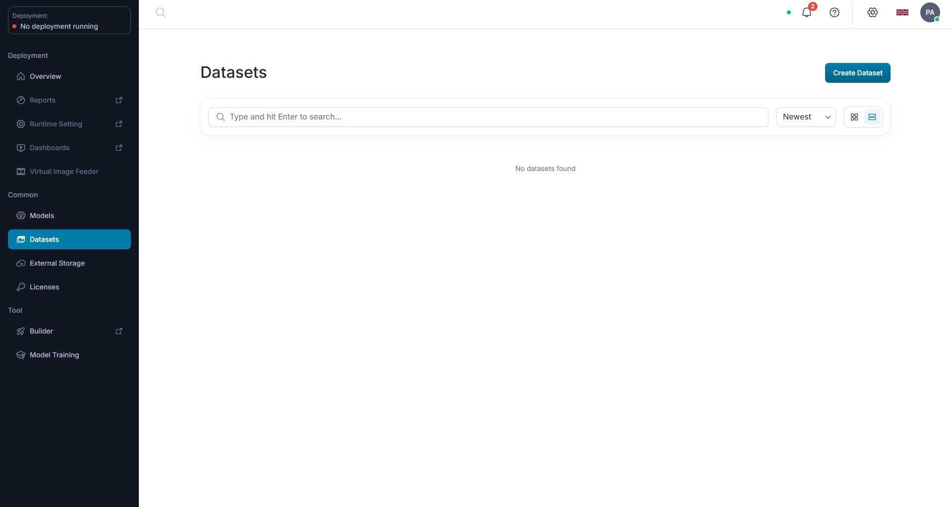 The Datasets page
