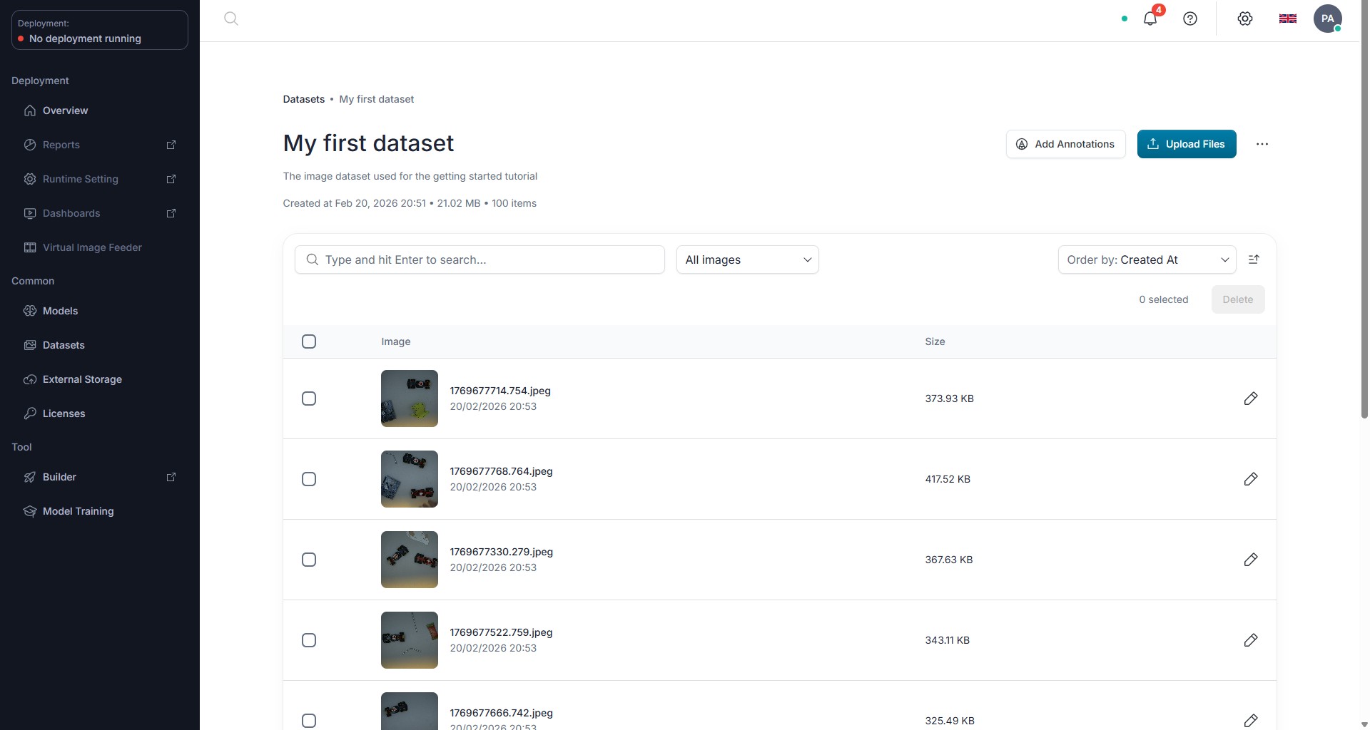 A populated dataset