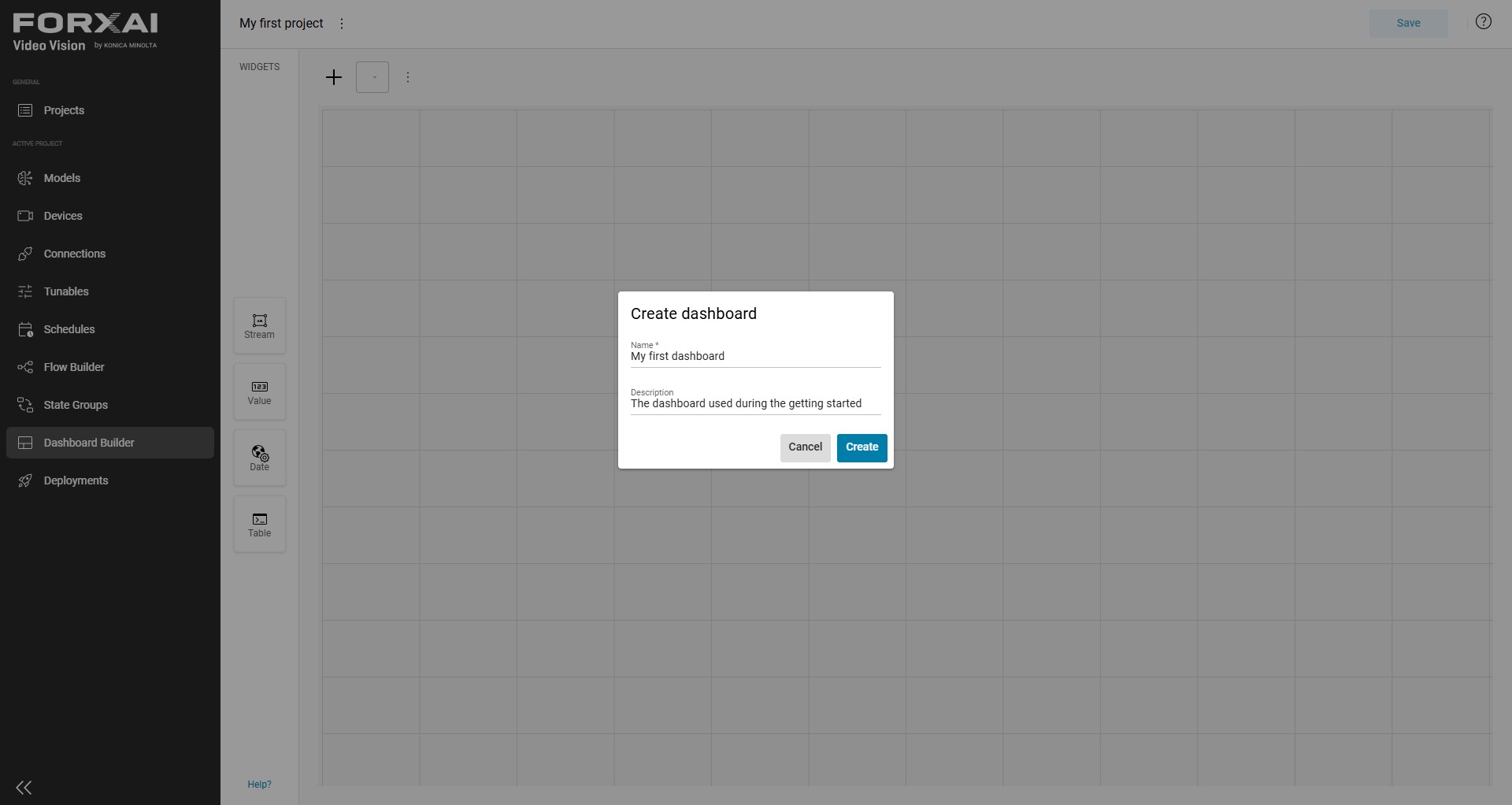 Creating a new dashboard