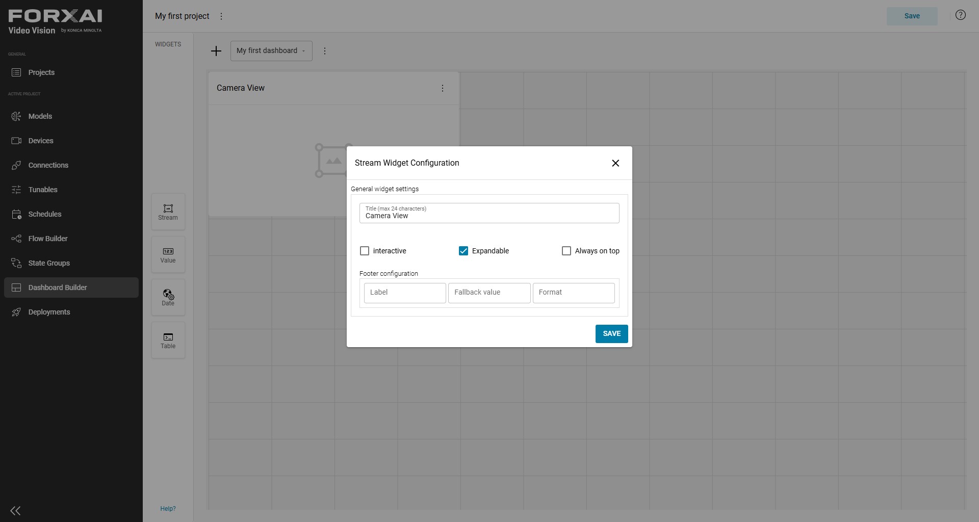 Stream widget's configuration