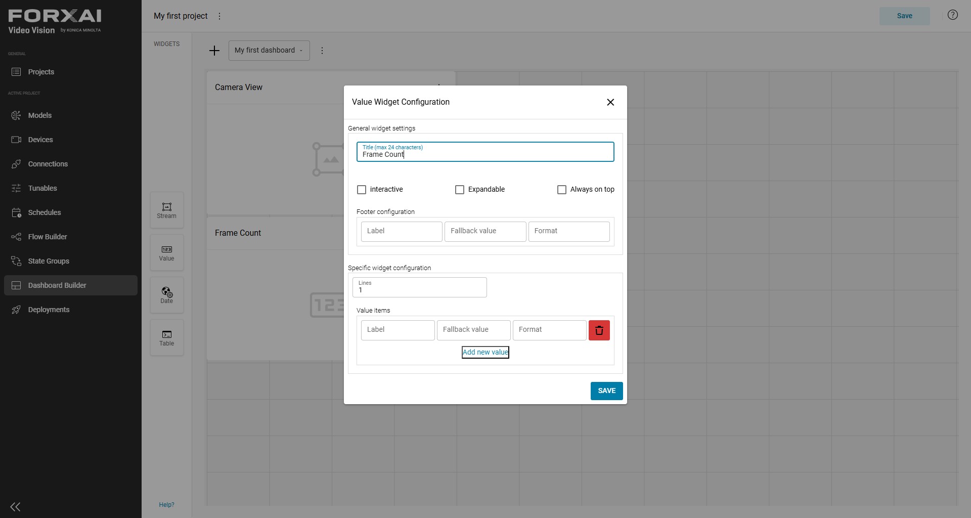 Value widget's configuration