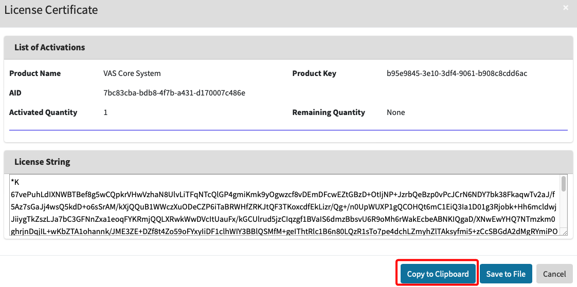 Copy License string