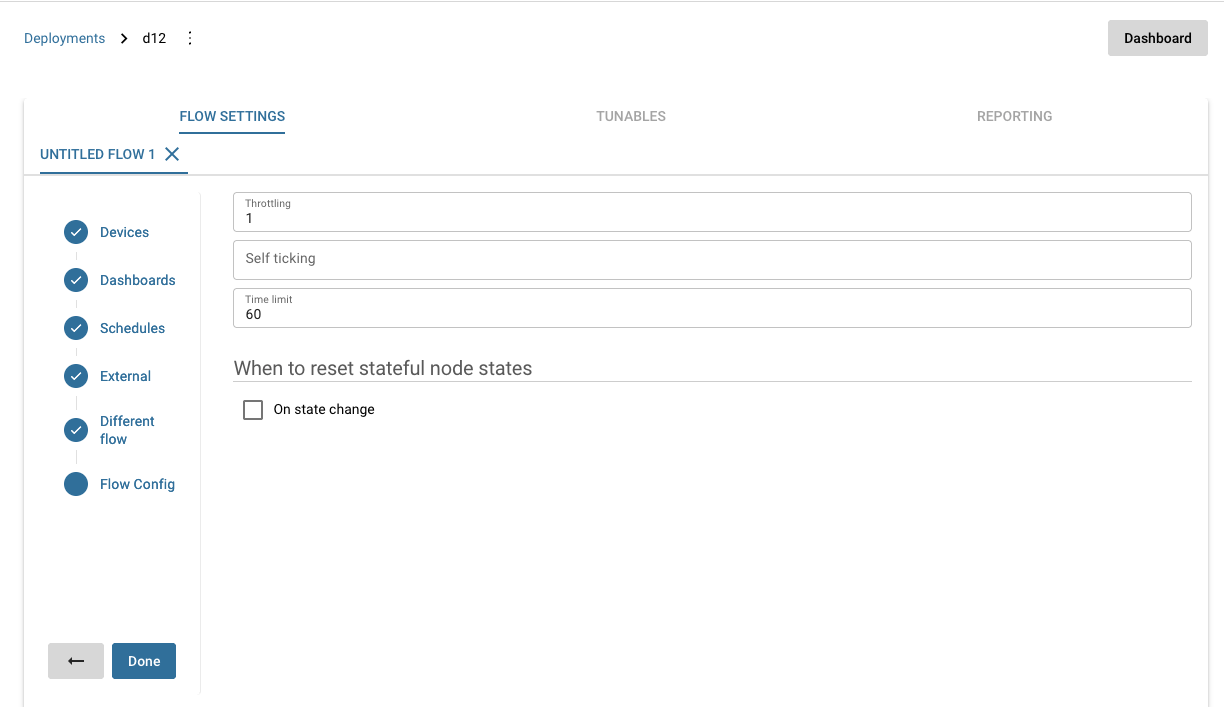 Configuration of Flow settings in Deployment Configuration