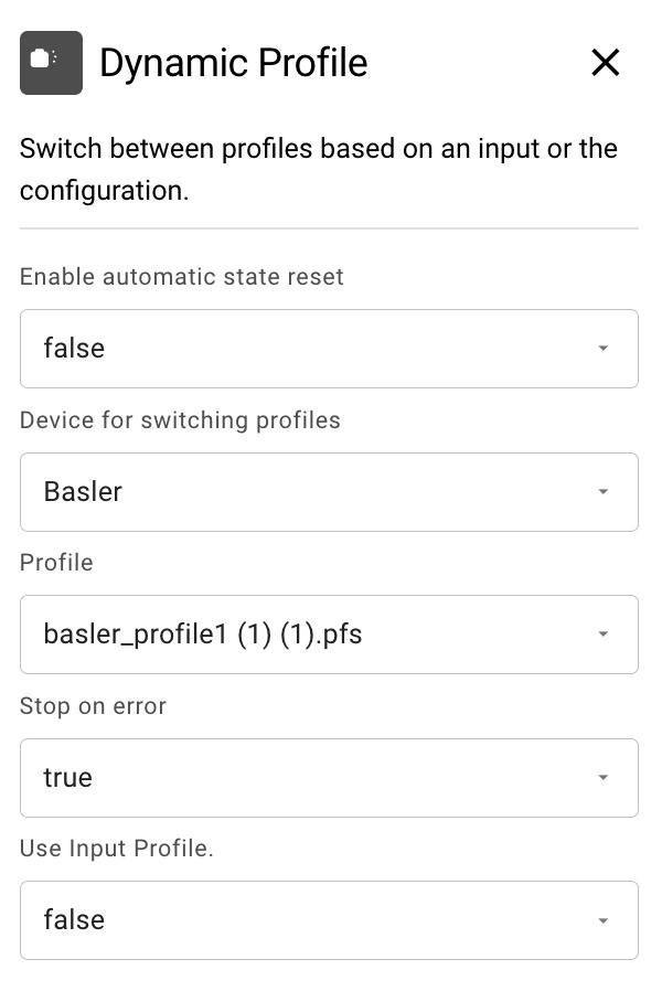 Dynamic profile node configuration: device, profile, and options