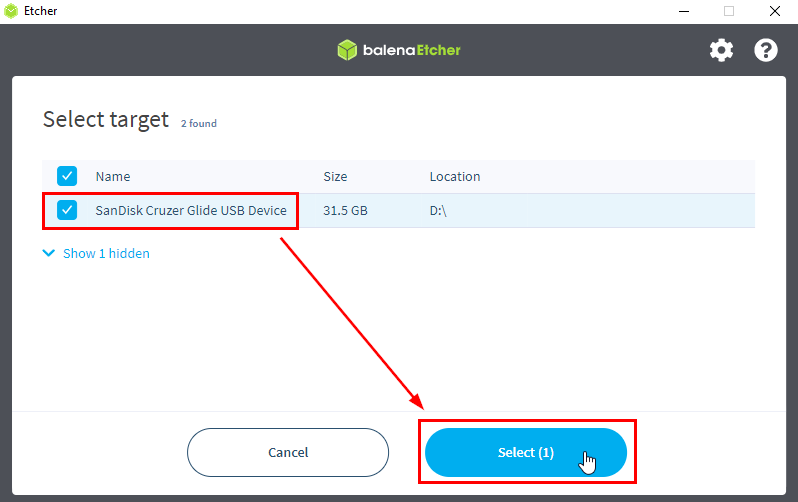 Etcher select