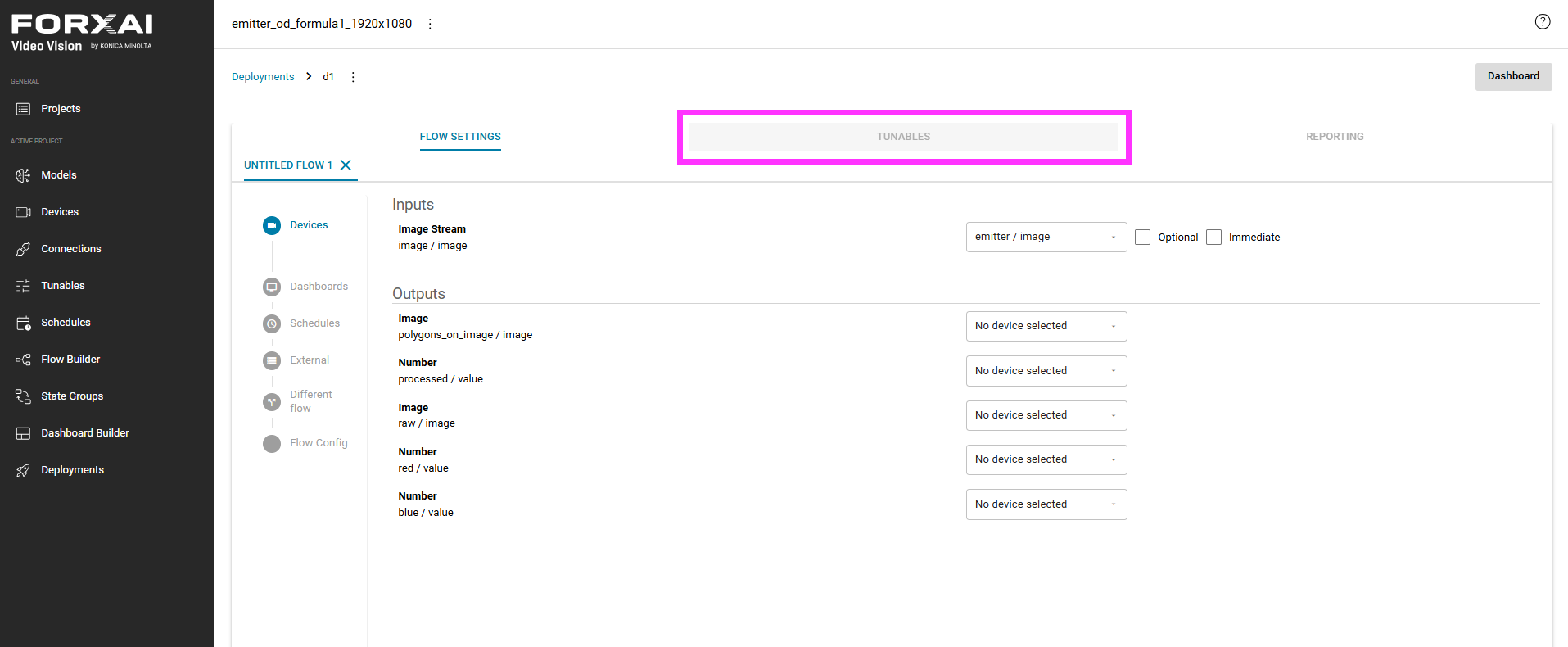Tunables tab in Deployments