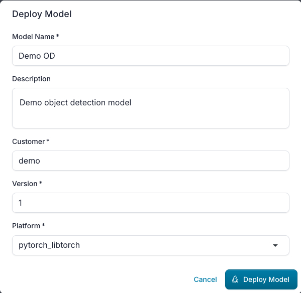 Deploy Model Dialog