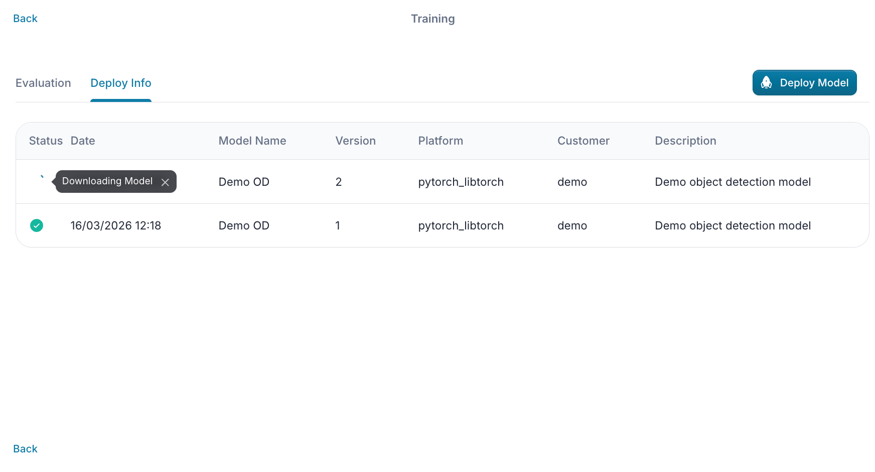 Deploy Info Tab