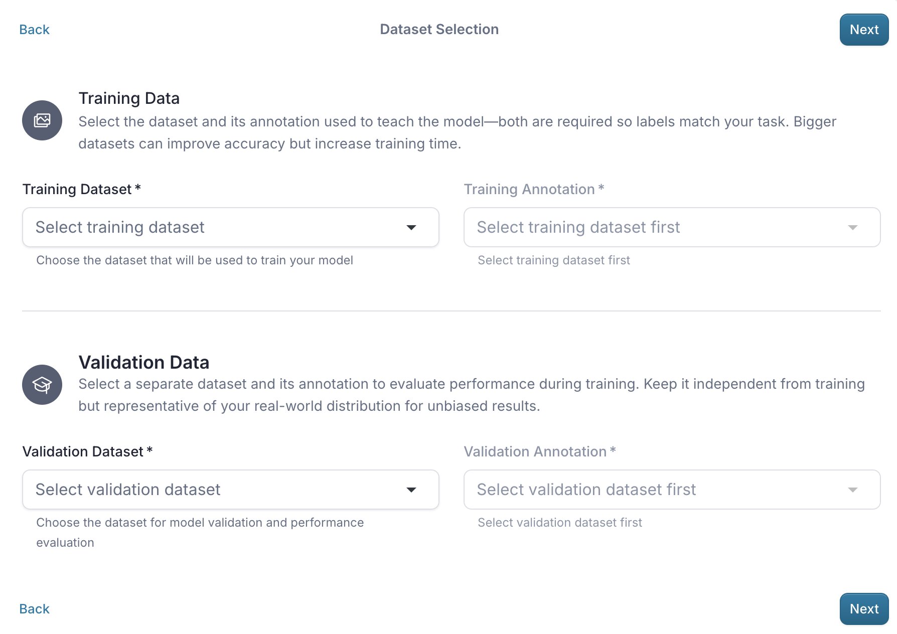 Step datataset selection