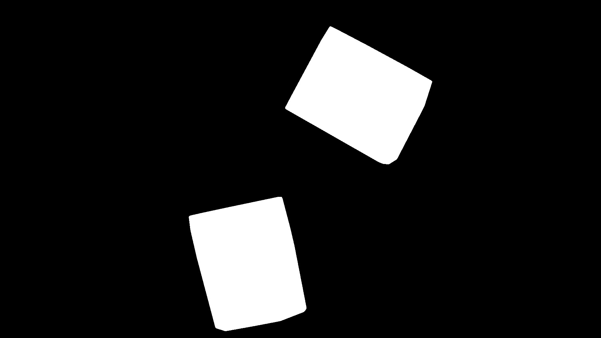 Binary mask with white regions corresponding to the two PCBs