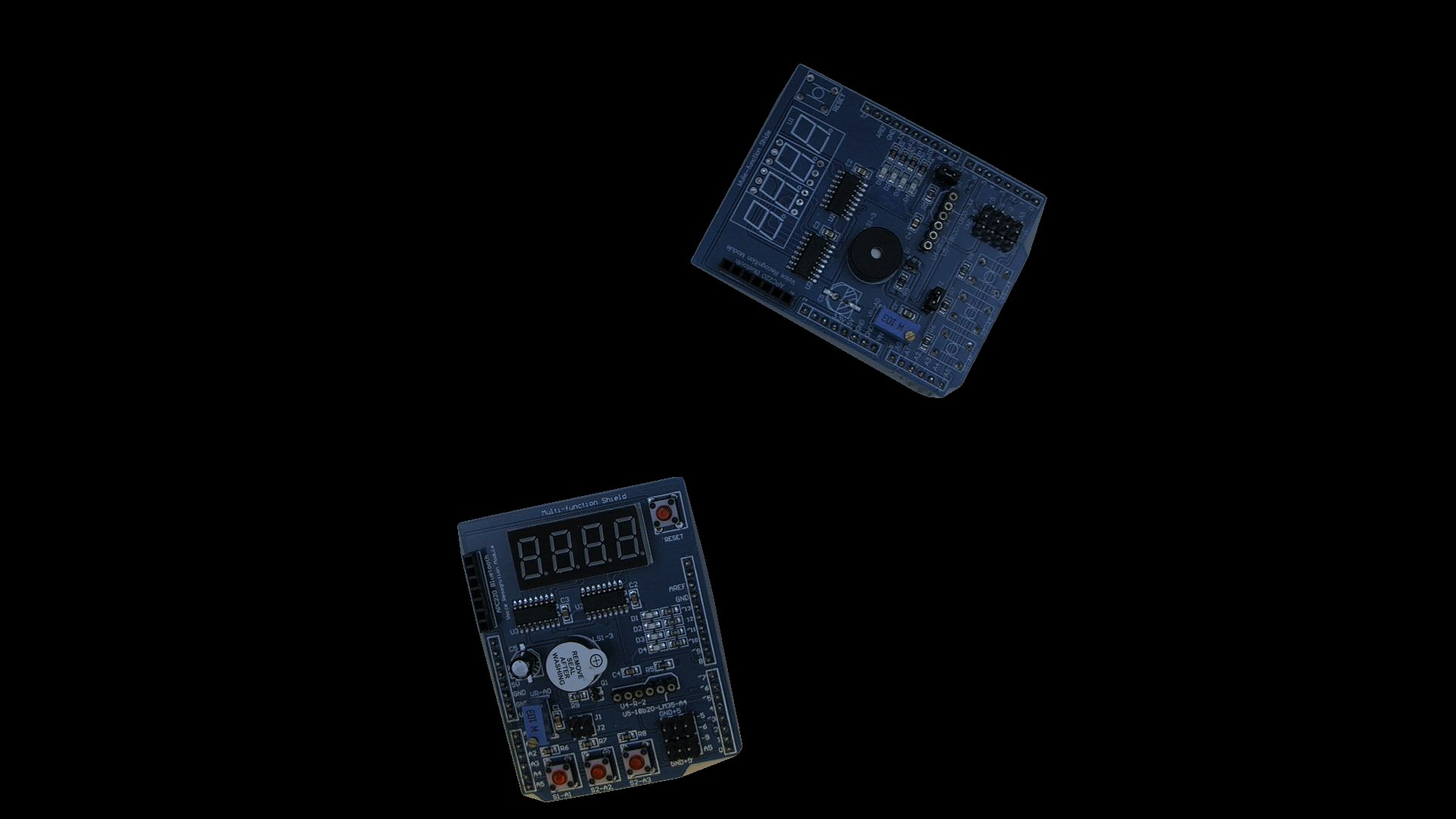 Masked output showing only the two PCBs on a black background