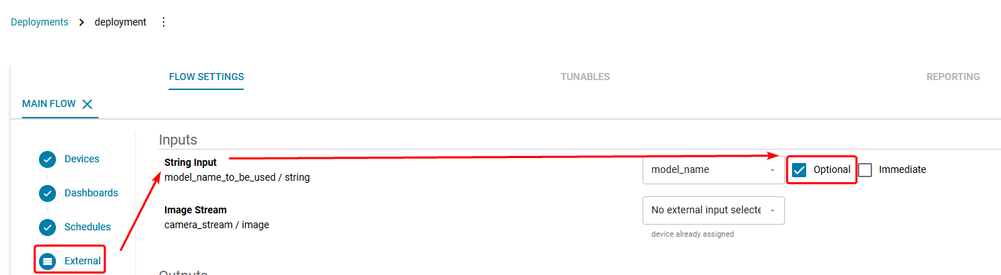 Setting the string input as optional in deployments