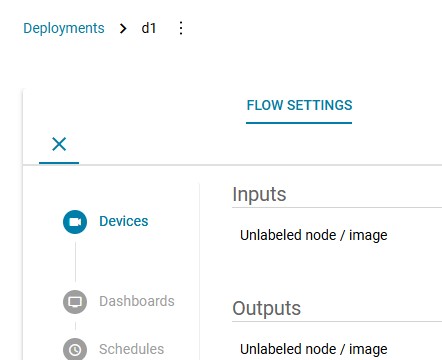 Deployment flow settings showing unlabeled nodes from a deleted flow
