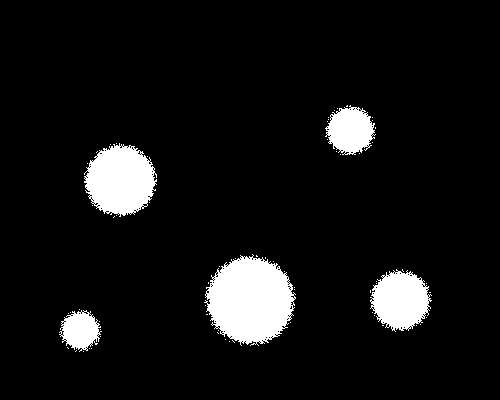 Binary thresholded heatmap at 150 — pixels above the threshold are white, all others are black