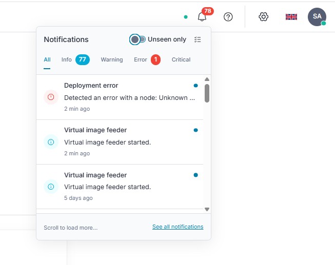 Notification panel with the Unseen only toggle