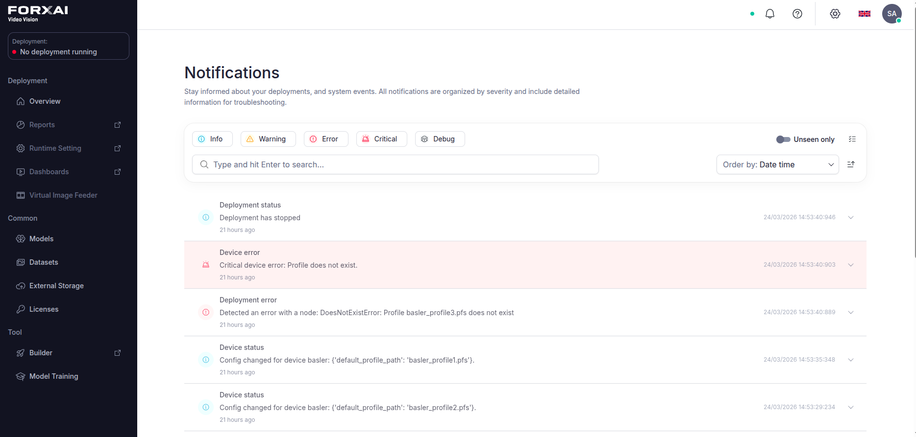 Notifications page