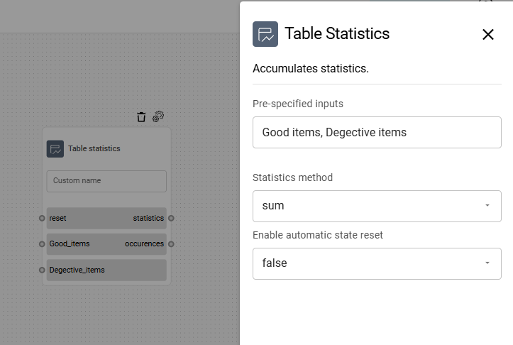 Table Statistics input configuration